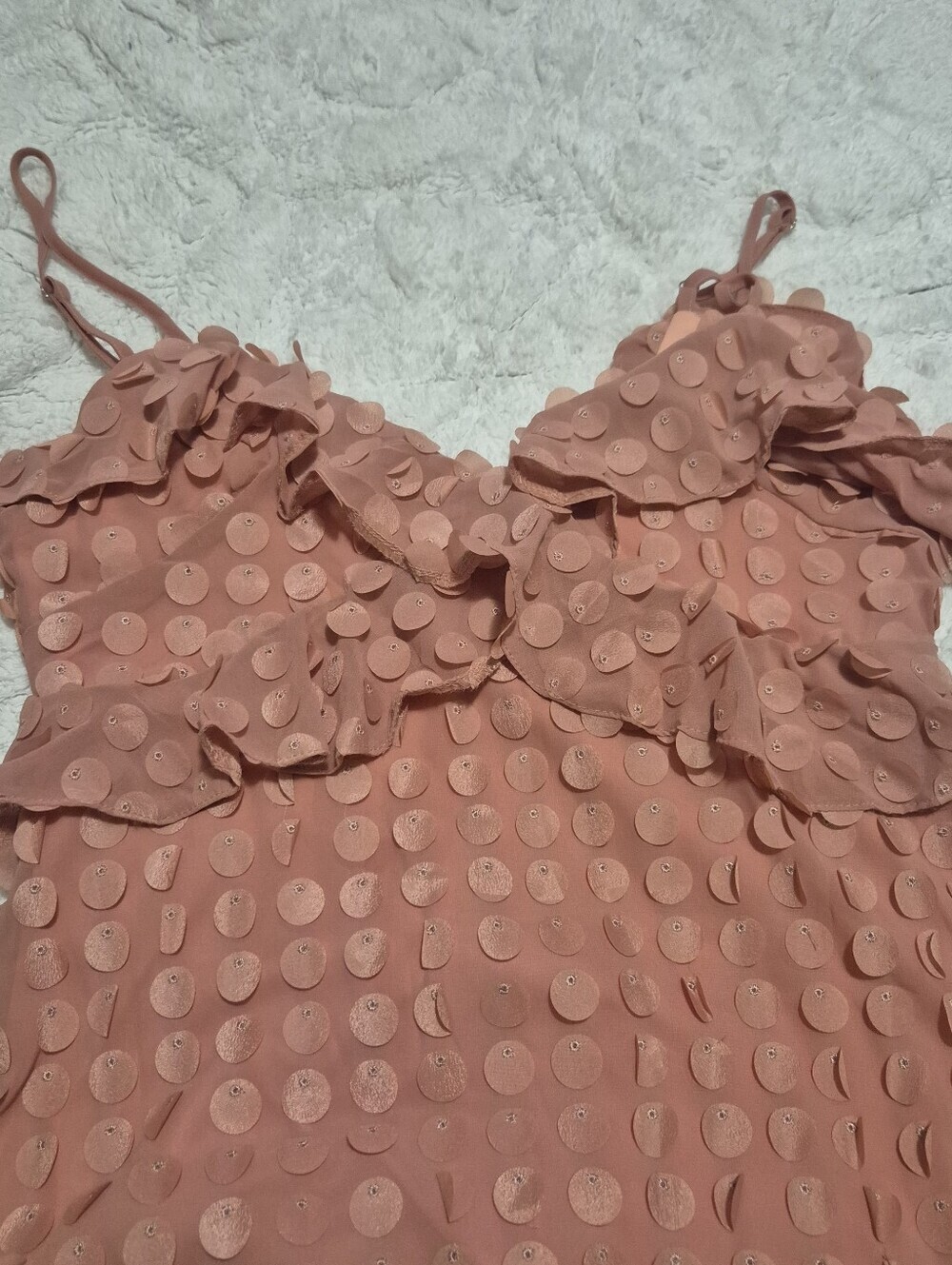 ROSEVELVET Spaghetti-Strap Dusty Rose Maxi Dress-Textured Polka Motif-Size:L - Picture 11 of 13